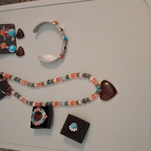 Paparazzi Heart Pendant Necklace Set with Orange and Blue Beads